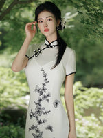 Elegant traditional Chinese dress, Chinese Cheongsam Dress, summer white embroidered dress, evening Dress, Ball Gowns, mandarin collar
