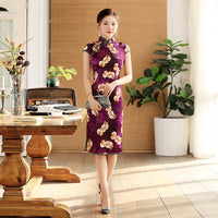 Free alteration, Traditional Chinese Qipao dress, Mulberry Silk cheongsam,  Evening Dress, purple color,  mandarin collar