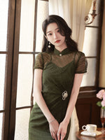 Modern Chinese qipao, Long Cheongsam, dark green color Qipao, Evening Dress, spring qipao,