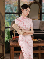 Modern Chinese Qipao, Kneelength Cheongsam Dress, pink Qipao, Evening Dress, floral qipao, gift for her, mandarin collar