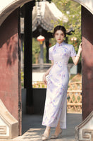 Modern Chinese qipao, Chinese Cheongsam, purple qipao, Ball Gowns, mandarin collar