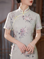 Modern Chinese Qipao, Chinese Cheongsam, light gray floral Dress, Ball Gowns, spring dress