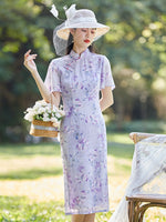 Modern qipao, Chinese Cheongsam, summer qipao, purple color, Ball Gowns, mandarin collar, casual qipao
