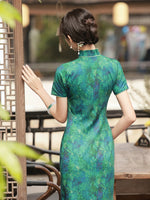 Modern Chinese dress, teal color, evening dress, ball gown, spring dress