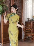 Modern Chinese qipao, Chiense Cheongsam, avocado green Qipao, Evening Dress, floral qipao