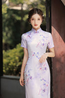 Modern Chinese qipao, Chinese Cheongsam, purple qipao, Ball Gowns, mandarin collar