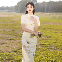 Modern qipao, Chinese Cheongsam, Summer Qipao, flower pattern, mandarin collar