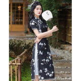 Traditional Chinese dress, Chinese Cheongsam,black aodai qipao, Ball Gowns, Long Evening Dress, mandarin collar