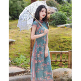 Traditional Chinese dress, Chinese Cheongsam, blue aodai qipao, Ball Gowns, Long Evening Dress, mandarin collar