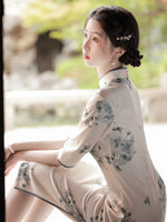 Traditional Chinese dress, Chinese Cheongsam, 3/4 sleeve, Evening Dress, mandarin collar