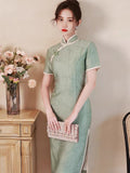 Traditional Chinese dress, Cheongsam Dress, Kneelength Qipao, breathable Summer Ramie Qipao, mandarin collar