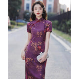 Chinesisches Cheongsam, lila Qipao-Kleid, Ballkleid, Sommer-Qipao, Stehkragen