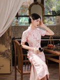 Qipao chinois moderne, robe Cheongsam kneelength, Qipao rose, robe de soirée, qipao floral, cadeau pour elle, col mandarin