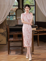 Traditional Chinese dress, Kneelength Cheongsam Dress, pink Qipao, Evening Dress, floral qipao, gift for her, mandarin collar