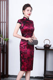 Kostenlose Änderung, traditionelles chinesisches Qipao-Kleid, Cheongsam aus Maulbeerseide, Abendkleid, Rosendrucke