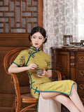 Modern Chinese qipao, Chiense Cheongsam, avocado green Qipao, Evening Dress, floral qipao