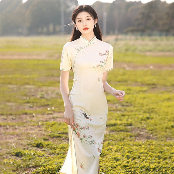 Qipao moderne, Cheongsam chinois, Qipao d'été, motif floral, col mandarin