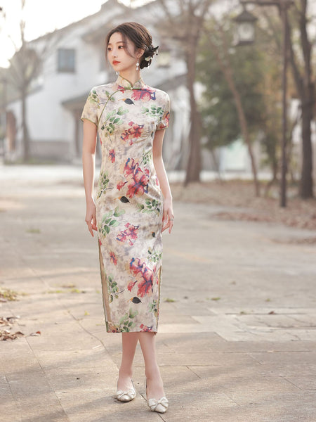 Modern Chinese Qipao, Chinese Cheongsam, Evening Dress, Floral dress, Ball Gowns, mandarin collar