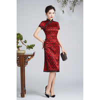 Free alteration, Traditional Chinese Qipao dress, Mulberry Silk cheongsam,  Evening Dress, red color, midi dress