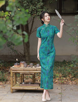 Modern qipao, Chinese Cheongsam, teal color qipao, Evening Dress, floral prints, spring summer dress
