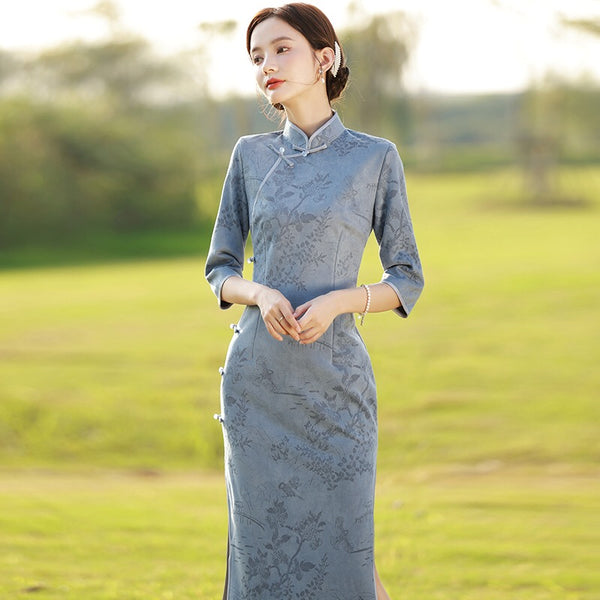 Modernes chinesisches Kleid, chinesisches Cheongsam, 3/4-Ärmel, Abend-Qipao