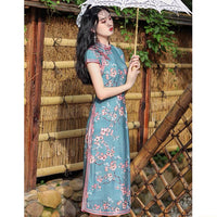 Traditional Chinese dress, Chinese Cheongsam, blue aodai qipao, Ball Gowns, Long Evening Dress, mandarin collar