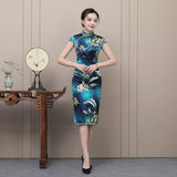 Free alteration, Traditional Chinese Qipao dress, Mulberry Silk cheongsam,  Evening Dress, blue color midi dress