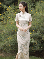 Modern Chinese Qipao, Chinese Cheongsam Dress, Evening Dress, Ball Gowns, Spring qipai, Floral pattern, mandarin collar