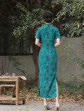 Modern qipao, Chinese Cheongsam, teal color qipao, Evening Dress, floral prints, spring summer dress