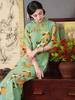Traditionelles chinesisches Kleid, chinesisches Cheongsam, grünes Ramie-Qipao, modernes Qipao, Ballkleider, langes Abendkleid, Mandarinkragen