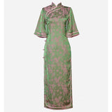 Robe traditionnelle chinoise, Cheongsam chinois, qipao moderne de couleur verte, robes de bal, robe de soirée longue, col mandarin