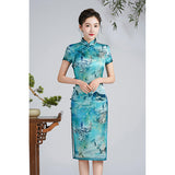 Free alteration, Traditional Chinese Qipao dress, Mulberry Silk cheongsam, light blue color