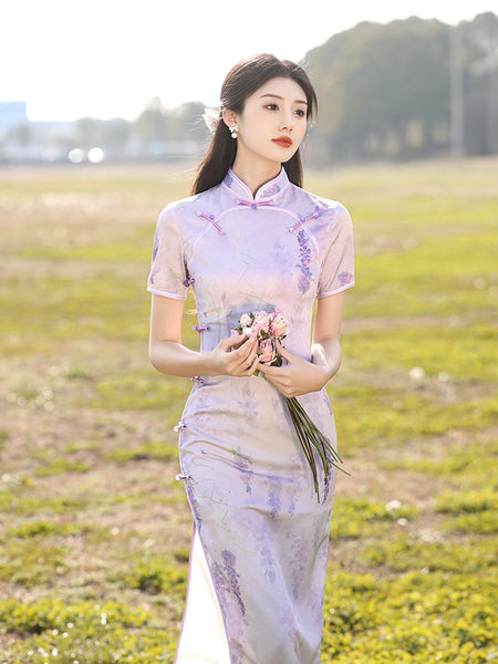 Qipao chinois moderne, Qipao violet, qipao d'été, robe de soirée, qipao décontracté