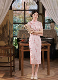 Modern Chinese Qipao, Kneelength Cheongsam Dress, pink Qipao, Evening Dress, floral qipao, gift for her, mandarin collar
