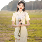 Modern qipao, Chinese Cheongsam, Summer Qipao, flower pattern, mandarin collar