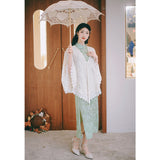 Qipao chinois moderne, Cheongsam chinois, robe de soirée, robes de bal, qipao jacquard vert clair, col mandarin