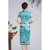 Free alteration, Traditional Chinese Qipao dress, Mulberry Silk cheongsam, light blue color