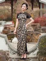 Elegant traditional Chinese dress, Chinese Cheongsam, Lace floral Qipao, Ball Gowns, Evening Dresses, mandarin collar