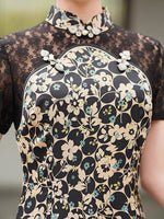 Elegant traditional Chinese dress, Chinese Cheongsam, Lace floral Qipao, Ball Gowns, Evening Dresses, mandarin collar
