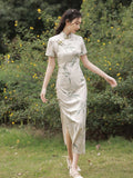 Modern Chinese Qipao, Chinese Cheongsam Dress, Evening Dress, Ball Gowns, Spring qipai, Floral pattern, mandarin collar