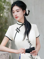 Elegant traditional Chinese dress, Chinese Cheongsam Dress, summer white embroidered dress, evening Dress, Ball Gowns, mandarin collar