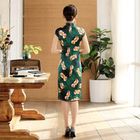 Free alteration, Traditional Chinese Qipao dress, Mulberry Silk cheongsam,  Evening Dress, green color, midi length